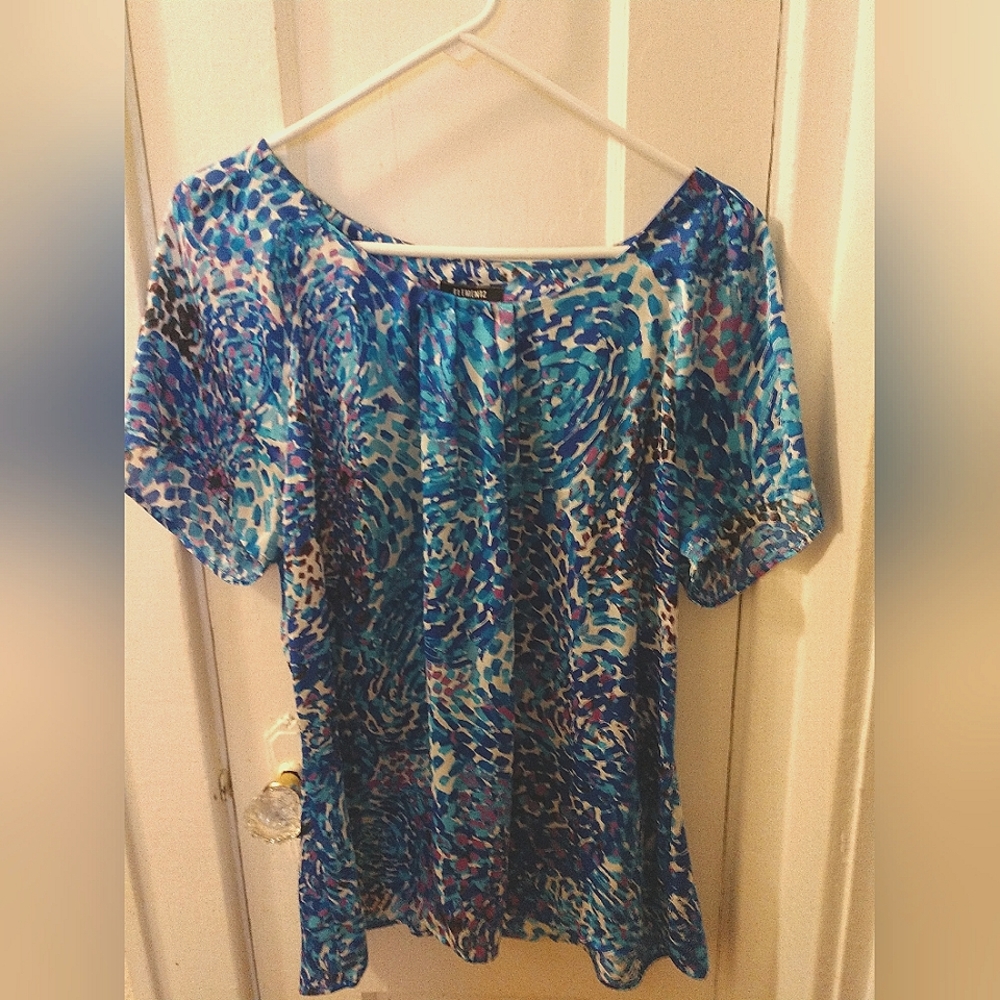 Blue & Pink Print Blouse